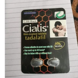 Cialis C200 Black 2 Tablets pack for erectile dysfunction and sexual performance enhancement