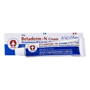 Betaderm-N Cream 15g tube – a topical medication used for treating inflammatory skin conditions with antibacterial protection.
