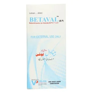 Betaval Lotion 60ml – topical corticosteroid for reducing skin inflammation, redness, itching, and irritation.