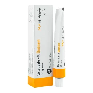Betnovate-N Ointment 20g tube – topical corticosteroid and antibiotic ointment used to relieve skin inflammation, itching, redness, and bacterial infections.