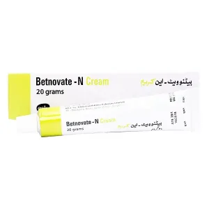 Betnovate-N Cream 20g tube – topical corticosteroid and antibiotic cream used for treating skin inflammation, redness, itching, and bacterial infections.