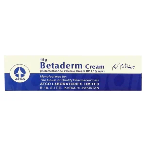"Betaderm Cream 15g tube – topical corticosteroid with betamethasone, used to relieve itching, redness, and inflammation caused by skin conditions."