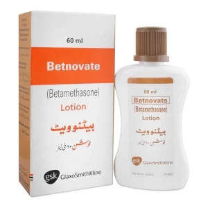 Betnovate Lotion 60ml – topical corticosteroid for reducing skin inflammation, redness, and itching.