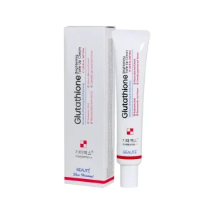 “Tube and box of Beauté Melasma‑X Glutathione Brightening Tone Up Cream, white packaging with red and blue text and accents.”