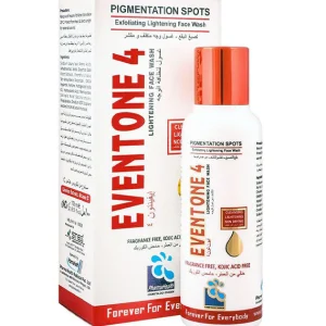 Eventone 4 Reveal Face Wash 100ml with packaging box, white and red design, exfoliating lightening formula for pigmentation spots, fragrance-free and kojic acid-free"
