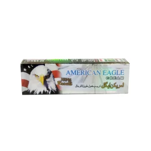 "American Eagle Delay Cream for men, white and black packaging with eagle graphic, U.S. formulation"