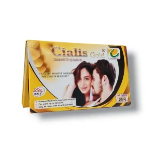 Cialis Gold Tadalafil 20mg tablet packaging — yellow box with couple imagery and product branding.