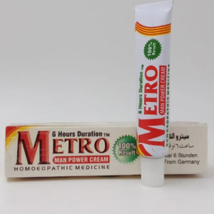 Metro Man Power Timing Cream tube and box, men delay cream for longer performance, 6 hours duration