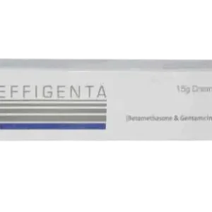 Effigenta Cream 15g tube box containing Betamethasone and Gentamicin, topical corticosteroid and antibiotic combination cream