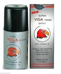 Super Viga 100000 Delay Spray for Men with Vitamin E and Lidocaine — Long-Time Spray for External Use — Made in Germany — 35ml Silver Bottle with Box.