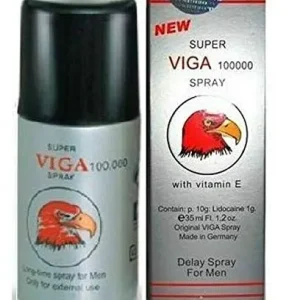 Super Viga 100000 Delay Spray for Men with Vitamin E and Lidocaine — Long-Time Spray for External Use — Made in Germany — 35ml Silver Bottle with Box.