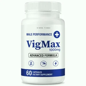 VigMax 1000mg Male Performance Advanced Formula dietary supplement bottle containing 60 capsules, by Sigma Times.