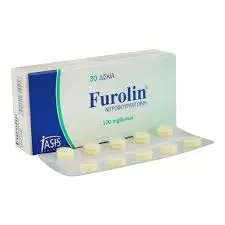 Furolin Nitrofurantoin 100mg Tablets box of 30 by JASH Pharmaceuticals, white packaging with yellow blister strip, urinary tract infection antibiotic treatment