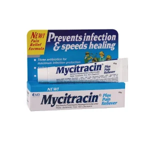 Mycitracin Plus Pain Reliever Triple Antibiotic First Aid Ointment by LCI, Bacitracin, Polymyxin, Neomycin and Lidocaine, 18g tube with box