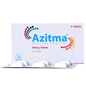 Azitma Azithromycin 500mg tablets box with blister strip of 6 tablets, USP specs