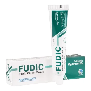 Fudic Fusidic Acid 2% antibiotic cream 15g tube and box packaging by Shaigan Pharmaceuticals