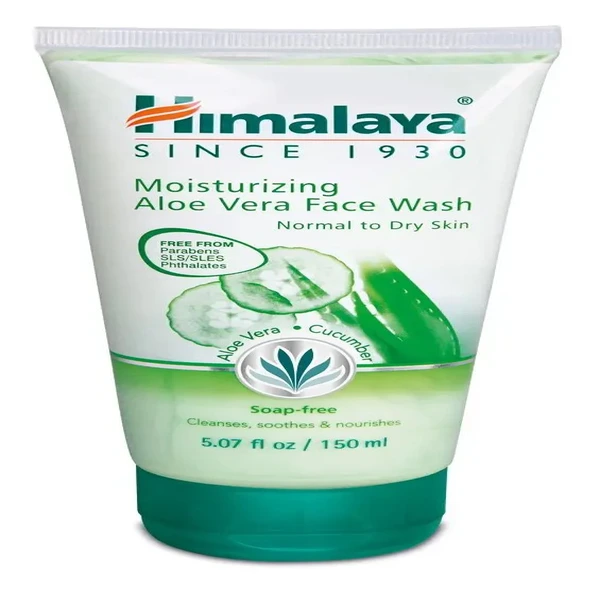 Himalaya Moisturizing Aloe Vera Face Wash 150ml – soap-free cleanser with Aloe Vera and Cucumber for normal to dry skin in Pakistan