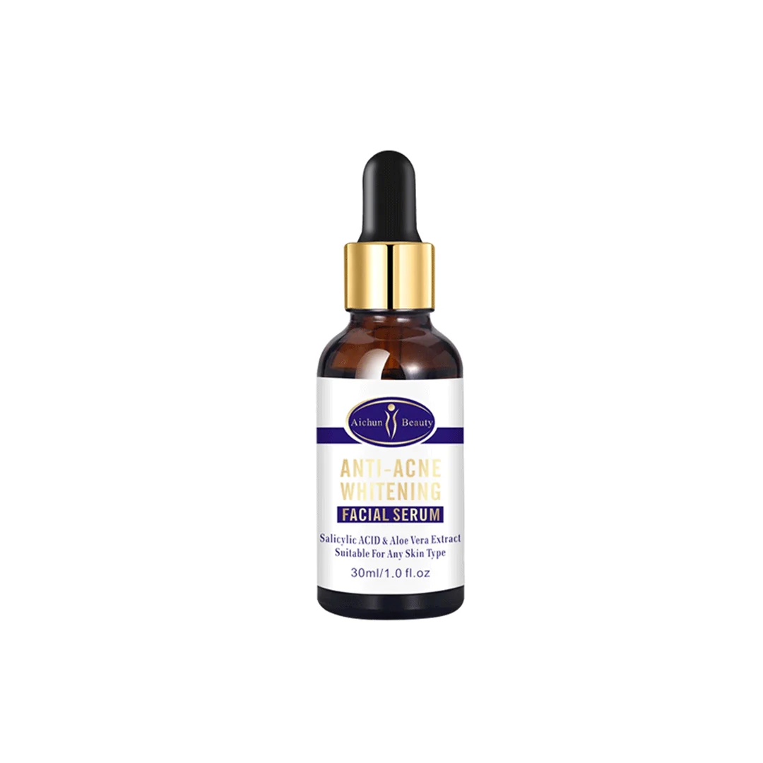 Aichun Beauty Anti-Acne Whitening Facial Serum 30ml — Salicylic Acid and Aloe Vera Extract serum for all skin types in amber dropper bottle