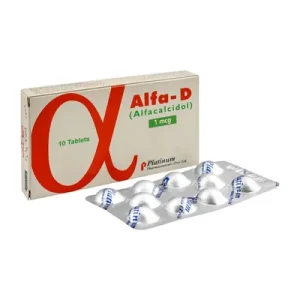 Alfa-D Alfacalcidol 1mcg tablets box with blister strip, 10 tablets, by Platinum Pharmaceuticals