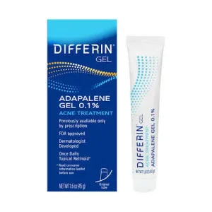 Differin Gel Adapalene 0.1% acne treatment box and tube, 45g
