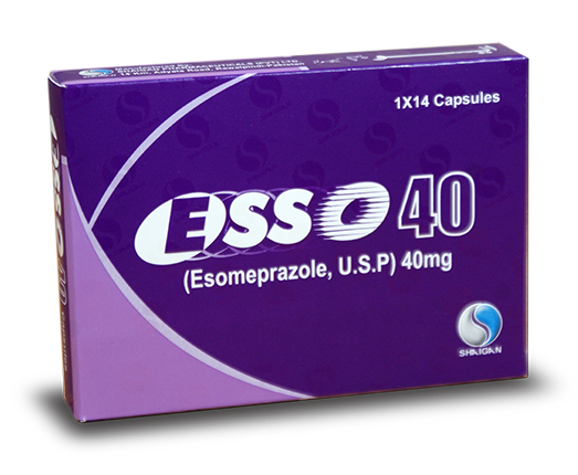 Esso 40 Esomeprazole USP 40mg Capsules by Shaigan Pharmaceuticals — 1x14 capsules pack for acid reflux GERD and peptic ulcer treatment