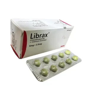 Librax Chlordiazepoxide and Clidinium Bromide 5mg/2.5mg Dragees 50 tabs by MEDA — antispasmodic anxiolytic for IBS and stomach spasms with anxiety