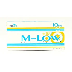 M-Low 10mg tablet box, Amlodipine, 20 tablets, by SCILIFE