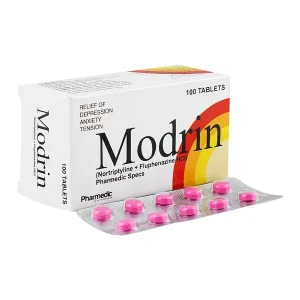Modrin Nortriptyline and Fluphenazine HCl Tablets 100 tabs by Pharmedic — prescription tablets for relief of depression anxiety and tension