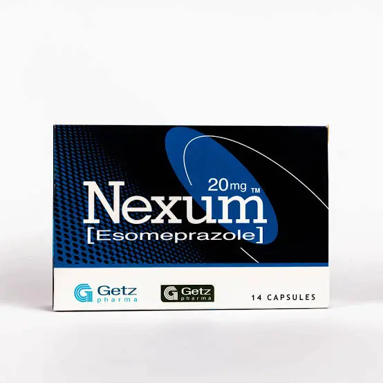 Nexum Esomeprazole 20mg Capsules by Getz Pharma — 14 capsules pack for acid reflux, GERD and peptic ulcer treatment