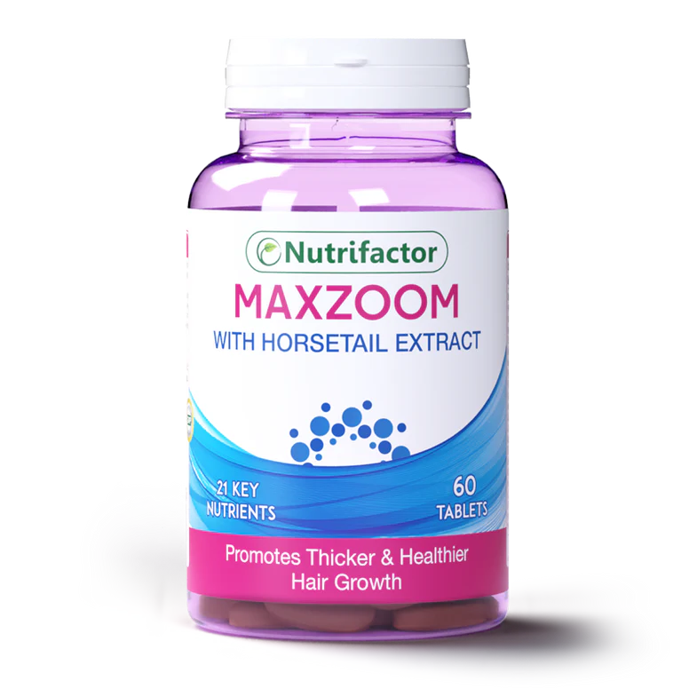 Nutrifactor Maxzoom Tablets with Horsetail Extract 60 tablets — 21 key nutrients for thicker and healthier hair growth supplement