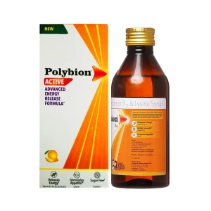 Polybion Active Advanced Energy Release Formula Syrup by Procter & Gamble — Vitamin B12 and Lysine Syrup for energy, immunity and appetite in amber bottle